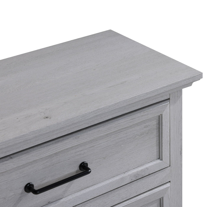 Larksmont - 5-Drawer Chest With Black Metal Pulls - Oyster Shell Gray