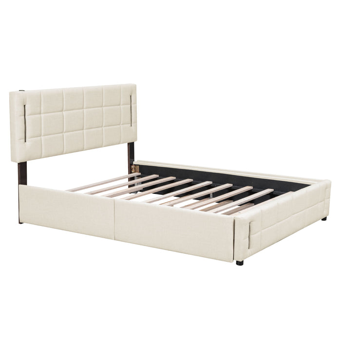 Upholstered Platform Bed With Trundle & Drawers