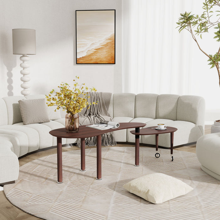 Rotatable Coffee Table With Solid Legs, 360 Degree Swivel, Waterproof - Walnut