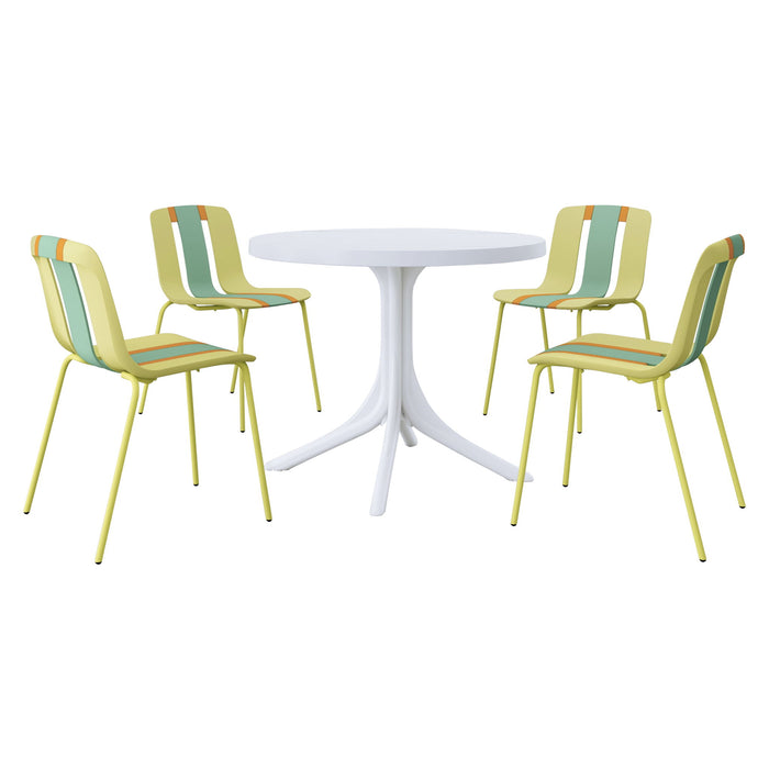 4 Piece Set Of Modern Striped Color Blocking Single Chairs With Round Table