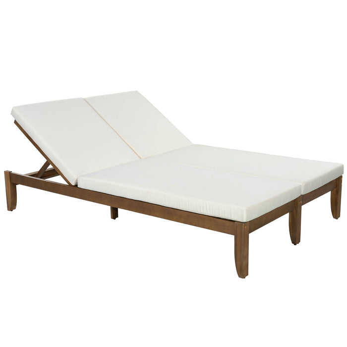 Adjustable Outdoor Patio Lounge Chair 2 Seater Recliner - Beige / Walnut
