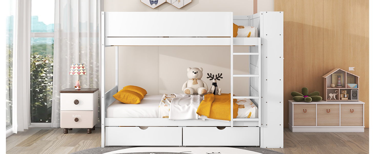 Bunk Bed With 2 Drawers And Multi Layer Cabinet