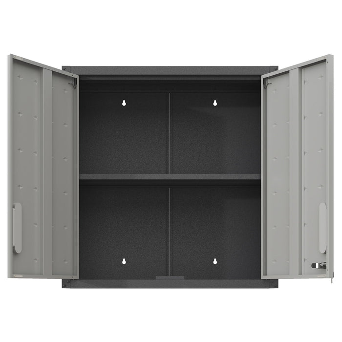 Metal Wall Mounted Tool Storage Cabinet With 2 Locking Doors, Adjustable Shelf, And Drawer