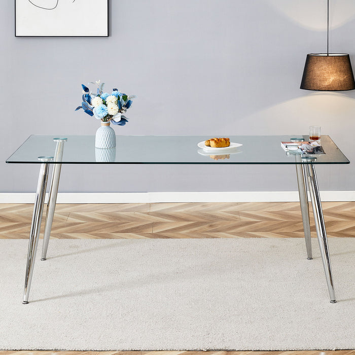 Modern Rectangular Glass Dining Table For 4 - 6 People With Tempered Glass Countertop