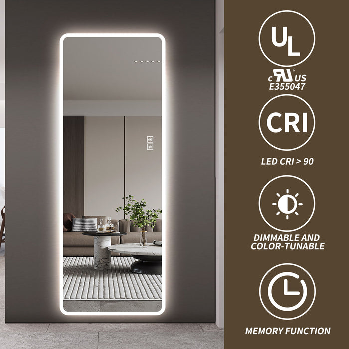 LED Full Length Mirror With Lights, Wall Mounted Full Body Mirror, Dimmable 3 Color Lighting, Anti Fog, Shatter Proof, Memory Function - Clear