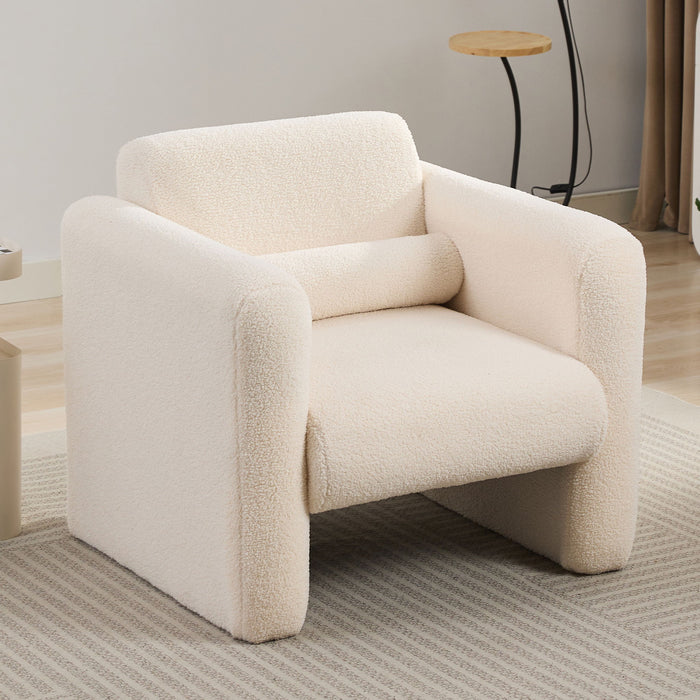 Modern Accent Chair Lambskin Sherpa Fabric Upholstered Comfy With Pillow