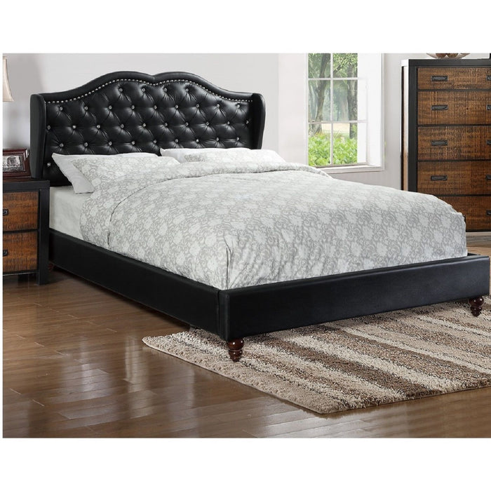 Bed With Curved Wingback Headboard, Button Tufted Upholstered