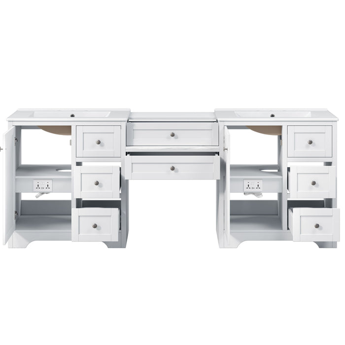 Double Sink Bathroom Vanity With Countertop, 2 Ceramic Sinks, 6 Drawers, Soft Close Design