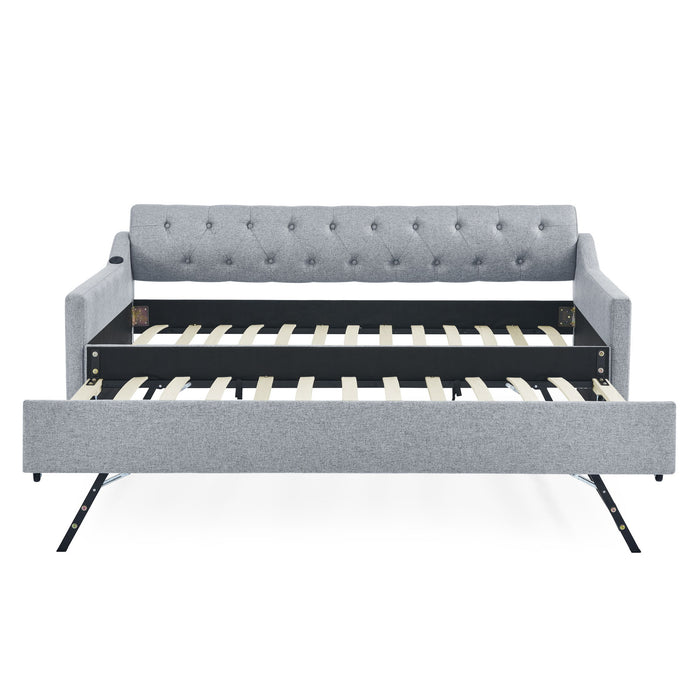 Size Upholstered Daybed With Trundle And USB Charging Armrest