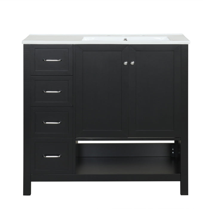 Bathroom Vanity With Sink Top, Bathroom Vanity Cabinet With 2 Doors And 2 Drawers, Open Shelf