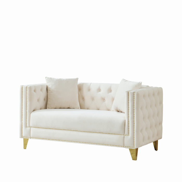 2 Seater Deep Seat Sofa With Button Nailhead, Square Arm