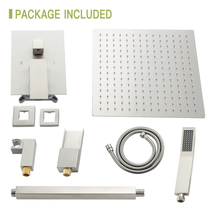 16" Ceiling Mount Square Shower System With Waterfall Tub Spout And Rough In Valve