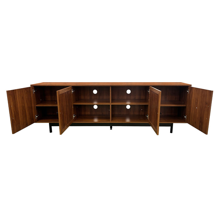 TV Stand, Media Console With Soft Closing Hinges, Adjustable Shelves, Slatted Doors - Walnut