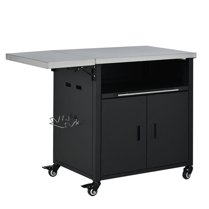 Foldable Outdoor Prep Station BBQ Cart With Trash Rack