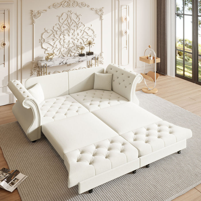 Oversized Chesterfield Pull Out Sofa Bed, Roll Arm Couch With Flower Tufting For Living Room