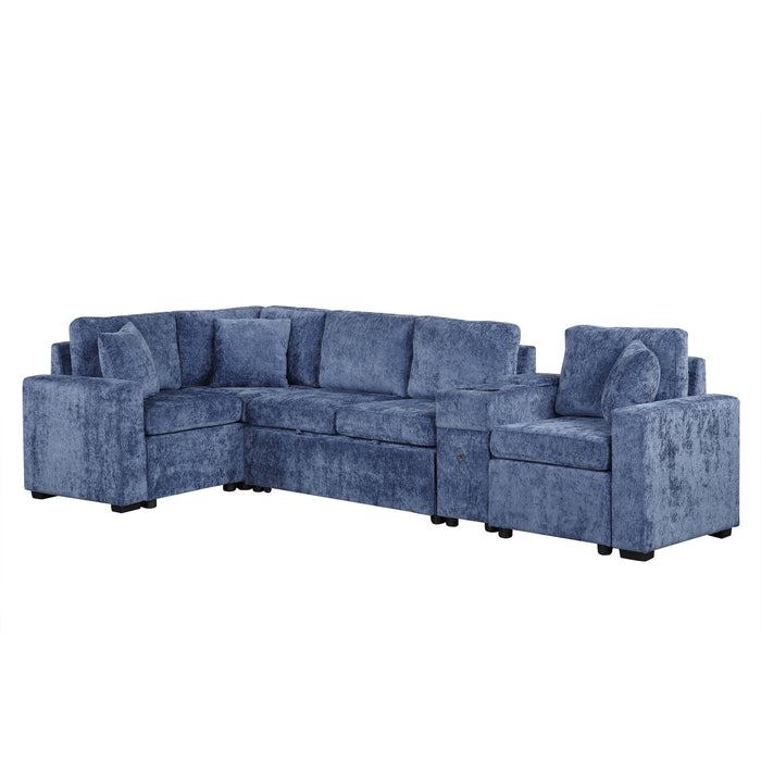 Contemporary L Shaped Convertible Sofa Bed With Pull Out Bed, Cup Holders, And Storage