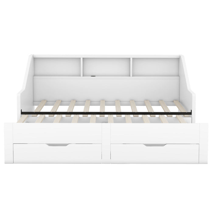 Daybed Frame With Storage Bookcases, 2 Drawers, Charging Station