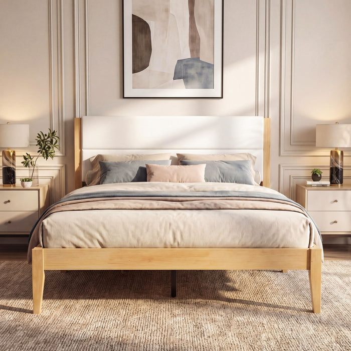 Platform Bed Frame With Upholstered Headboard, Slat Support