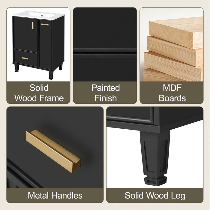 Bathroom Vanity With Sink, Deep Drawer And Pull Out Basket, Rectangular Design - Black