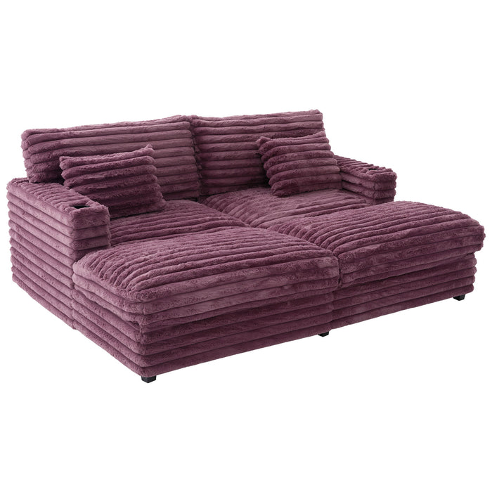 Plush Oversized Double Chaise Lounge Sofa Bed With USB Ports And Cup Holders