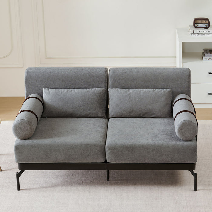 Modern Loveseat Sofa 2 Seater With USB Ports, Cylindrical Armrests