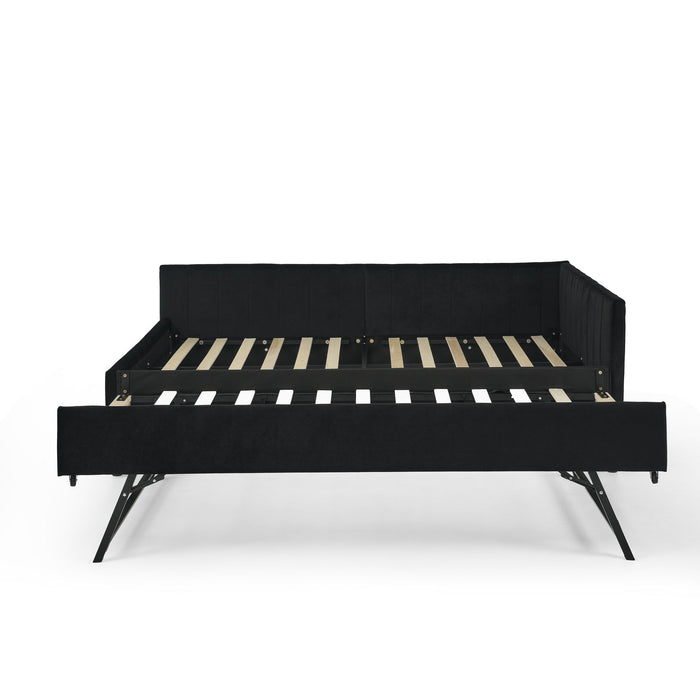 Full Size Upholstered Daybed With Trundle, Tufted Backrest And Armrests - Black