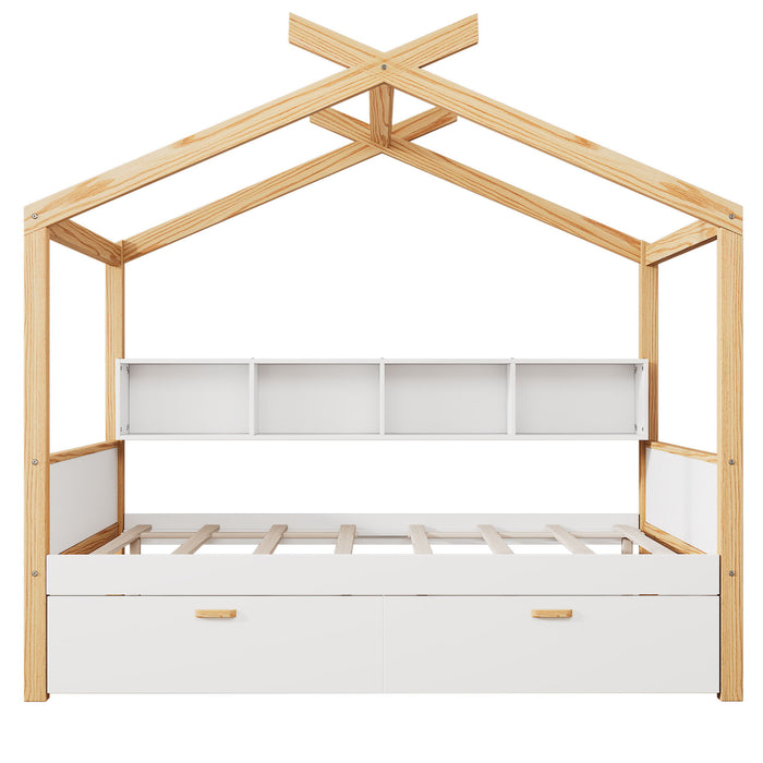 House Bed With Bookshelf Storage