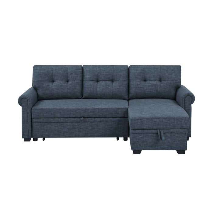 Blend Upholstered Sleeper Sofa With Reversible Chaise And Tufted Back - Dark Blue