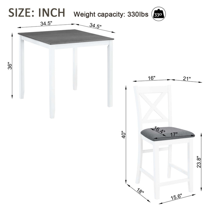 5 Piece Counter Height Dining Table Set With 4 Chairs