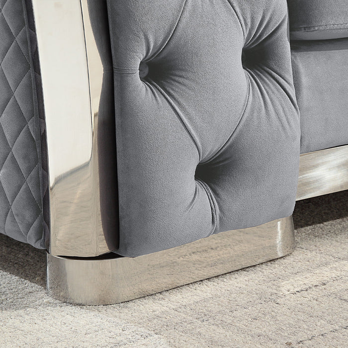 2 Seater Loveseat Sofa With Button Tufted Diamond Grid & 2 Pillows For Living Room