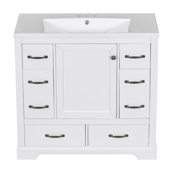 Modern Bathroom Vanity With Sink, 6 Drawers, Adjustable Shelf