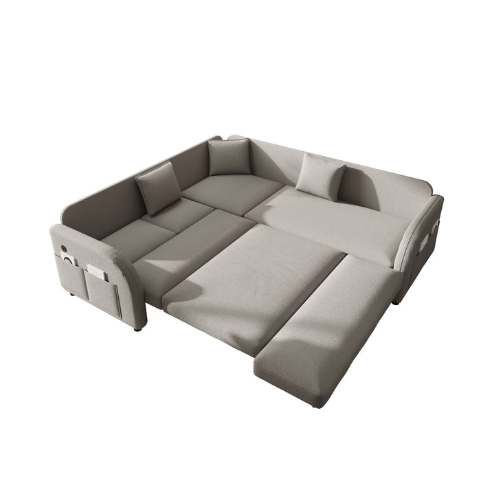 L-Shaped Couch With Pull-Out Bed, Oversize Convertible Sleeper Sofa With Side Pocket & USB Port