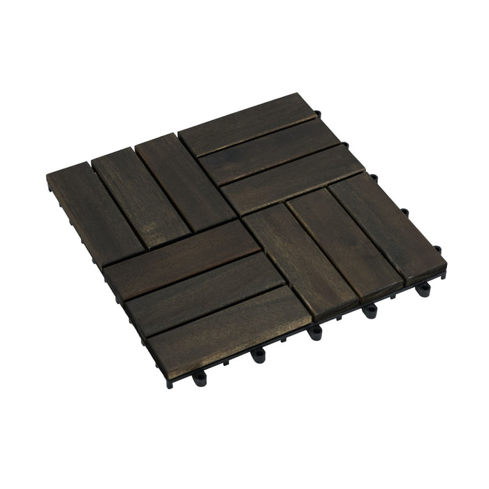 Acacia Wood Interlocking Deck Tiles Checker Pattern For Outdoor Flooring