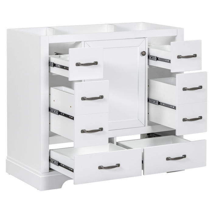 Modern Bathroom Vanity Base Only, 6 Drawer Storage With Adjustable Shelf