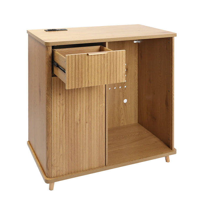 Fluted Coffee Bar Cabinet With Mini Fridge Space & Charging Station