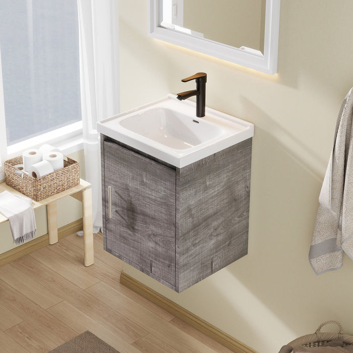 Floating Bathroom Vanity Combo, Wall Mounted Cabinet With Sink & Soft Close Doors For Small Bathrooms