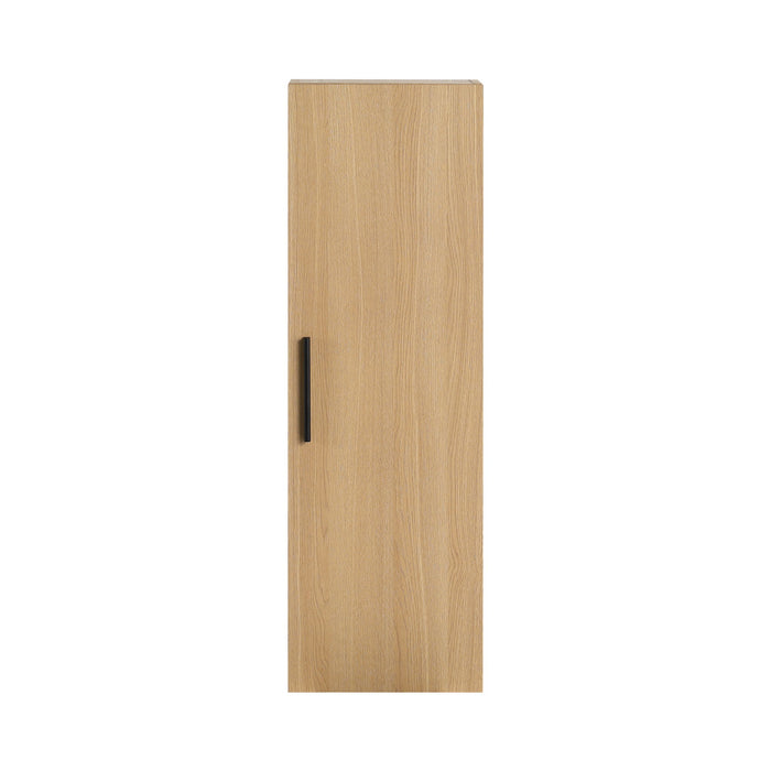 Tall Floating Bathroom Side Cabinet, Wall Mounted Single Door Storage - Light Oak