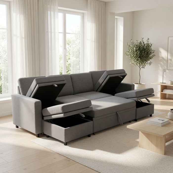 Extra Wide U - Shape Convertible Sleeper Sofa Bed With Dual Storage Ottoman