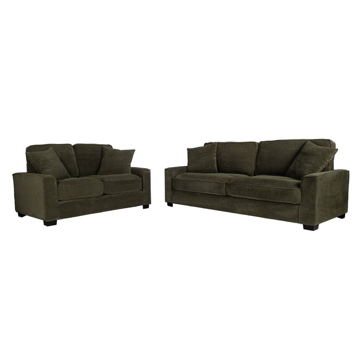Sofa & Loveseat 2 Piece Set With Accent Pillows - Forest Green