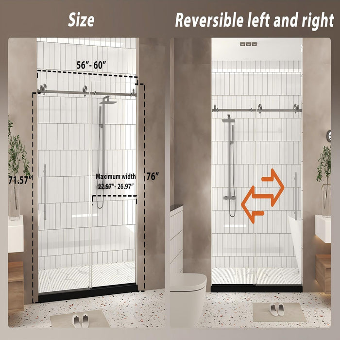 Frameless Shower Door, Smooth Sliding Tracks