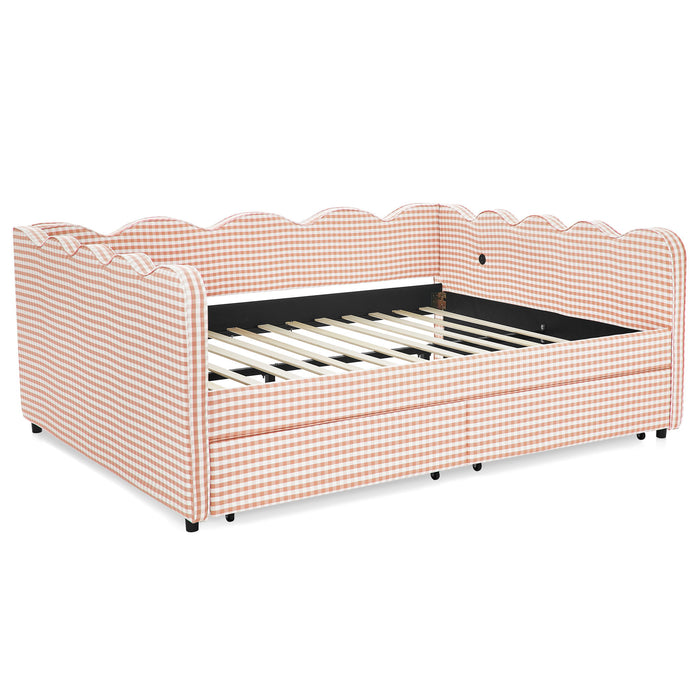 Gingham Daybed & USB Charging Port, Wave Shaped Design