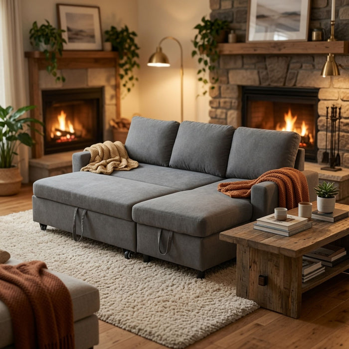 L - Shaped Convertible Sofa Bed With Storage Chaise