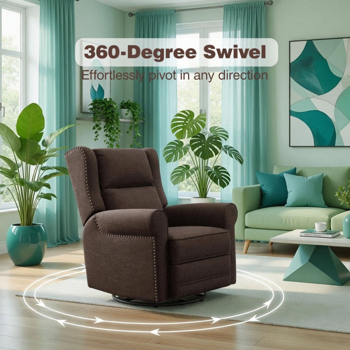 Extra Wide Swivel Recliner Glider Chair With Footrest - Brown