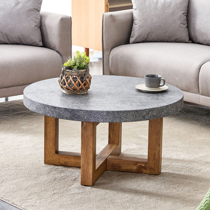 Modern Retro Texture Round Coffee Table With Crossed Legs - Gray