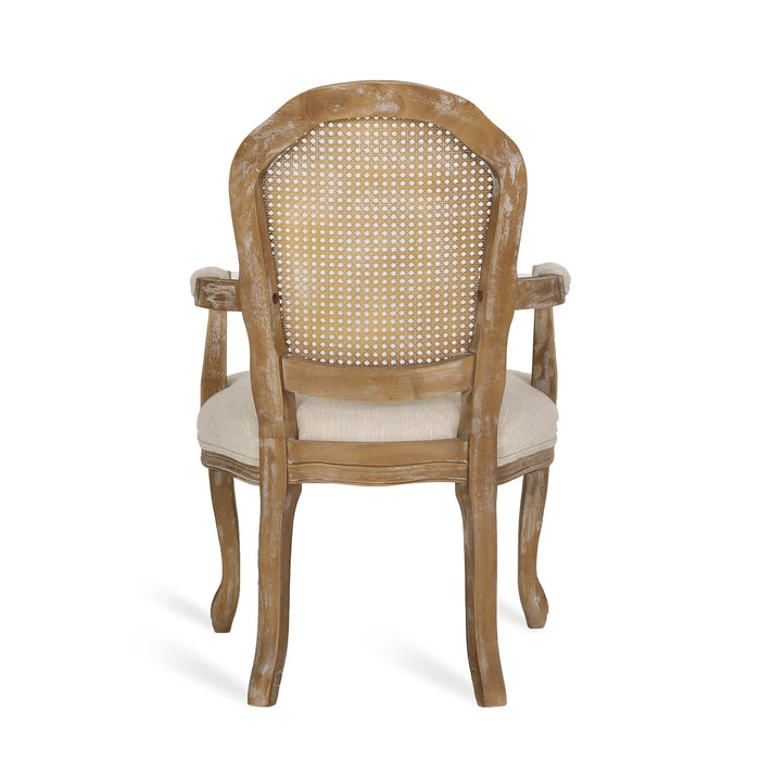 French Country Style Dining Chair Set With Cane Webbing Backrest - Beige