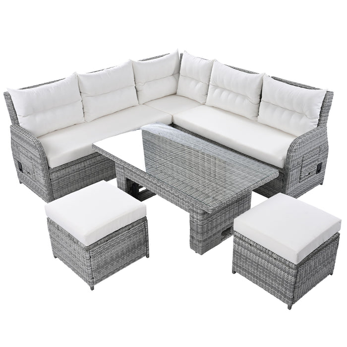 Outdoor Furniture Set Patio Rattan Furniture Set With Adjustable Table, Recliners With Extendable Side Tables And 2 Ottomans