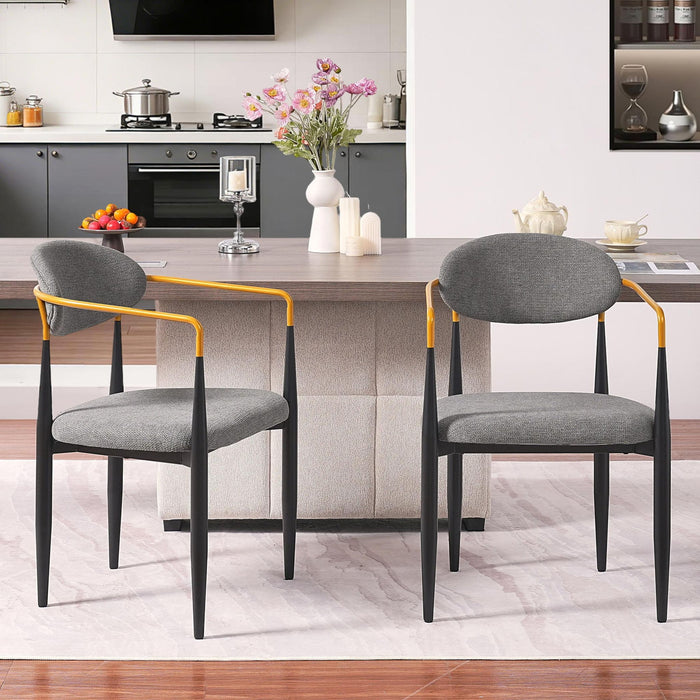 Modern Upholstered Dining Chair With Accented Armrests (Set of 2)