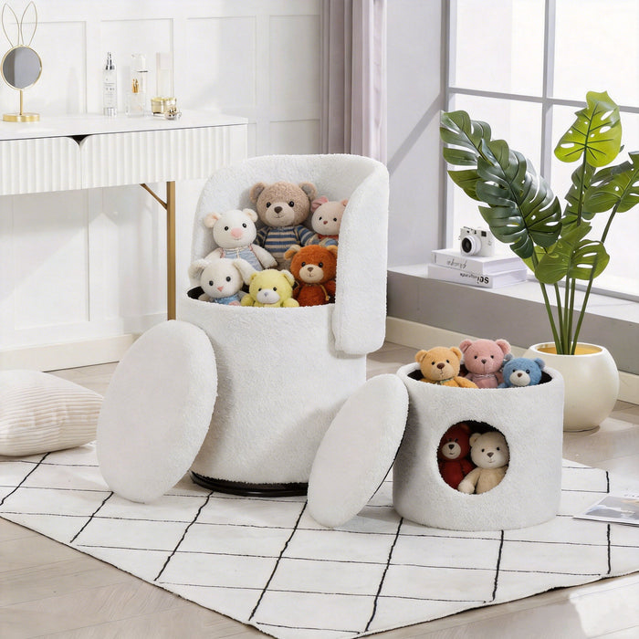 Barrel Chair & Built In Storage, 360° Swivel - Beige
