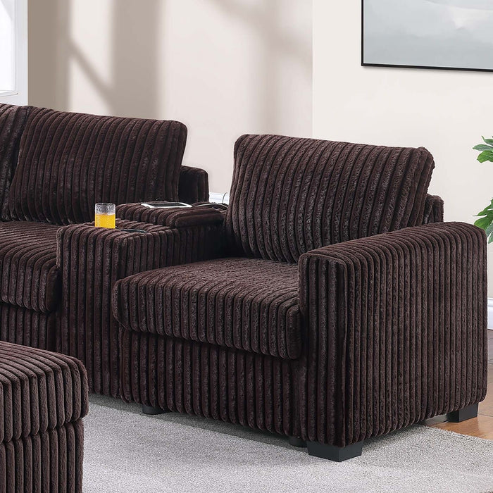 Contemporary L-Shaped Sectional Set With USB Console & Ottoman