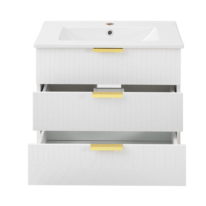 Wall Mounted Floating Cabinet With Double Drawer, Rectangular Sink